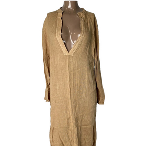 NEW MARCHE Women’s Maxine Caftan Tunic Dress Camello Beige Linen OS – NWT